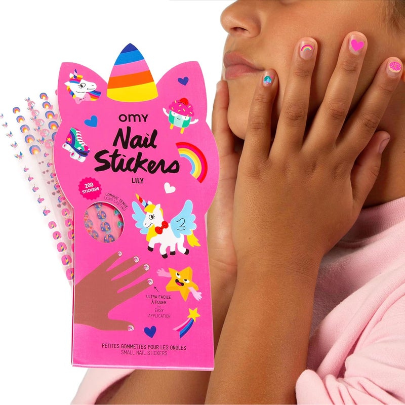 omY Unicorn Nail Stickers for Kids - 200 Stickers, Waterproof, Durable, Fun, Creative Designs | Strong Enough to Last Through Hand Washing - Easy to Apply, Safe, Non-Toxic | Age 3 and Up - Image 1